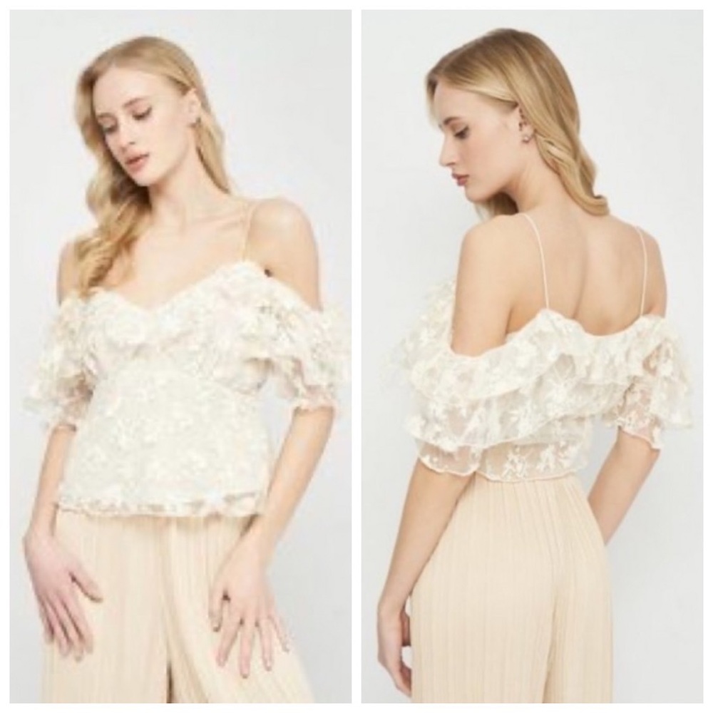 NWOT Zara Lace Off The Shoulder Babydoll Top Ruffle Size Small